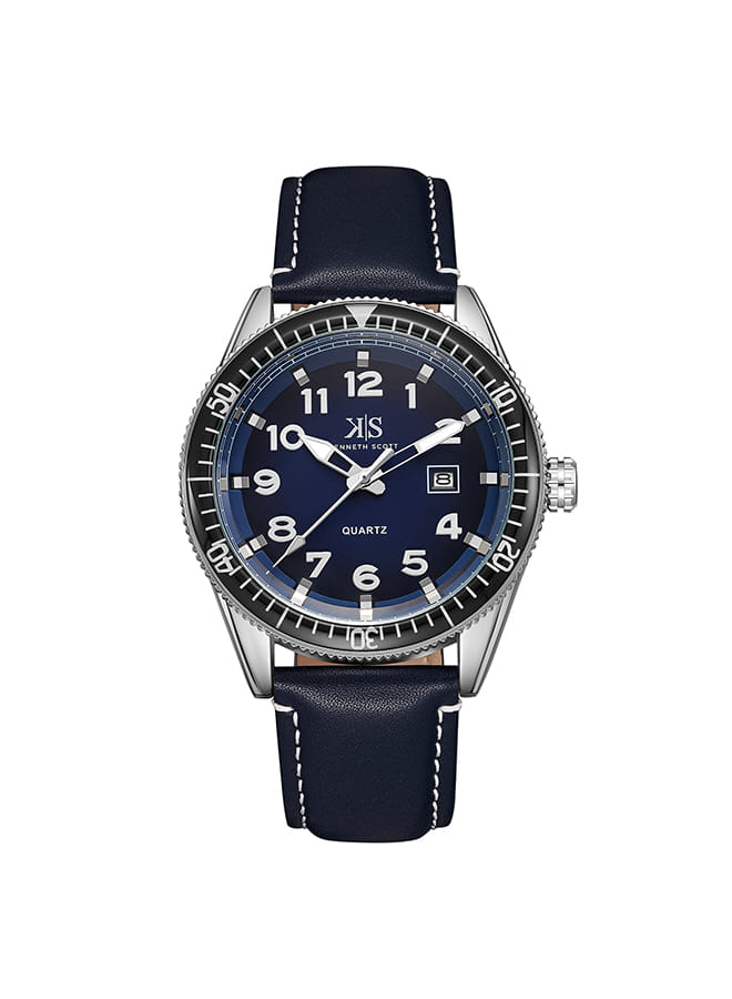 Kenneth Scott Men's Analog Dark Blue Dial Watch - K23028-SLNN