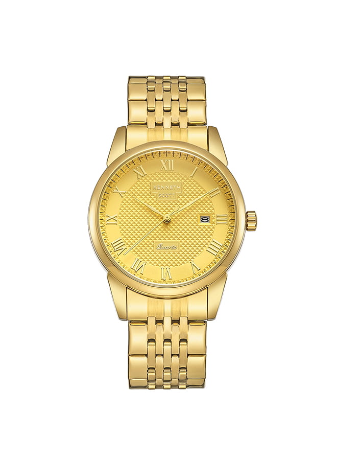 Kenneth Scott Men's Analog Champagne Dial Watch - K23030-GBGC