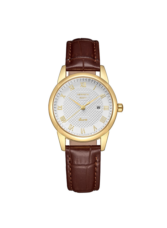 Kenneth Scott Women's Analog Beige Dial Watch - K23530-GLDI