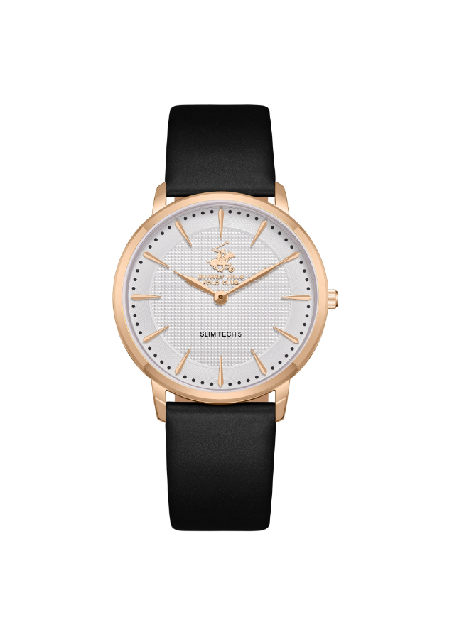 BHPC GENTS 2H Fn Rose Gold Case BLACK Leather Band Silver Dial