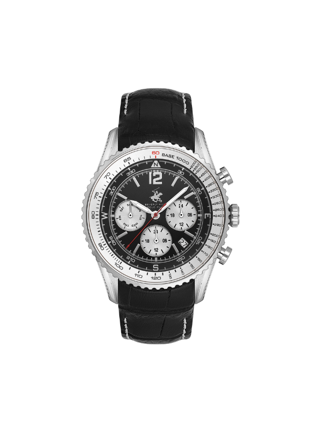 BHPC GENTS Multifunction  Silver Case Black Leather Band Black Dial