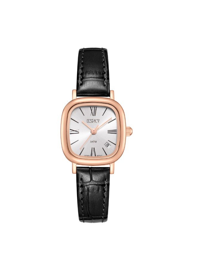 Ecstacy Ladies Analog Fn Rose Gold Case Black Leather  Strap White Dial