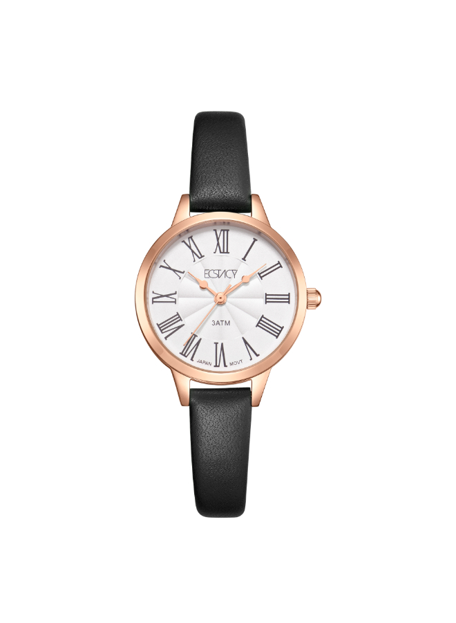 Ecstacy Ladies Analog Fn Rose Gold Case Black Leather  Strap White Dial