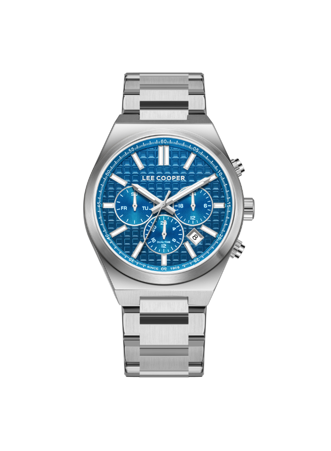 Lee Cooper Gents Multifunction  Silver Case Silver Metal Band Dark Blue Dial