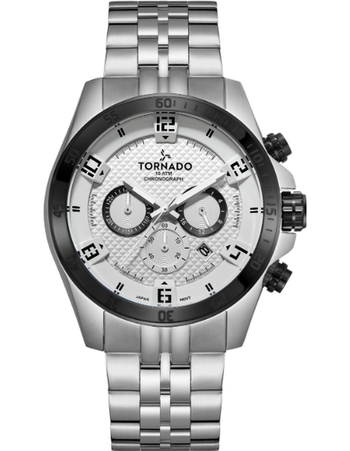 Tornado Gents Chrono Fn Gun Metal Case SS Metal Bracelet White Dial