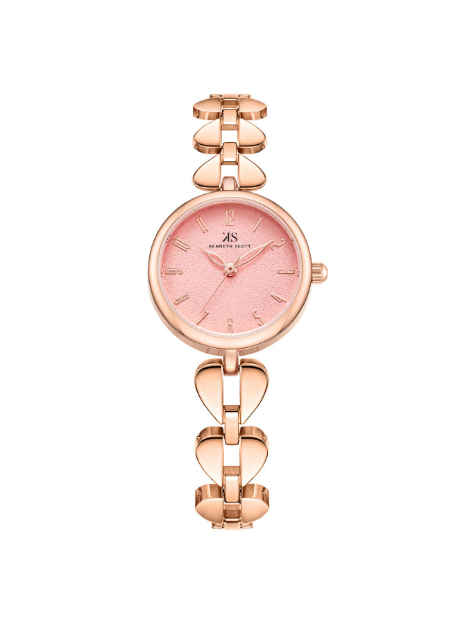 Kenneth Scott Ladies analog Rose Gold Case Rose Gold Metal Band Pink Dial
