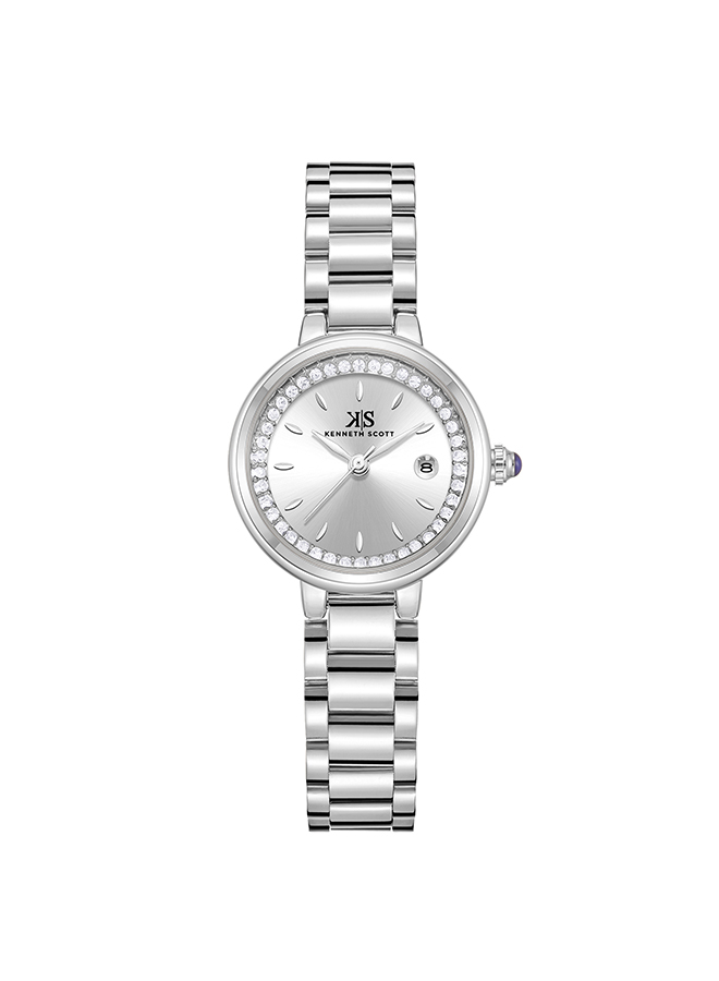 Kenneth Scott  Ladies Analog Silver Case Silver Metal Band Silver Dial
