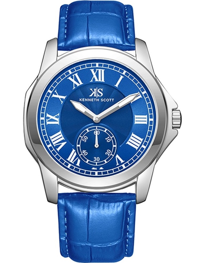 Kenneth Scott Gents Analog Silver Case Navy Blue Leather Strap Navy Blue Dial