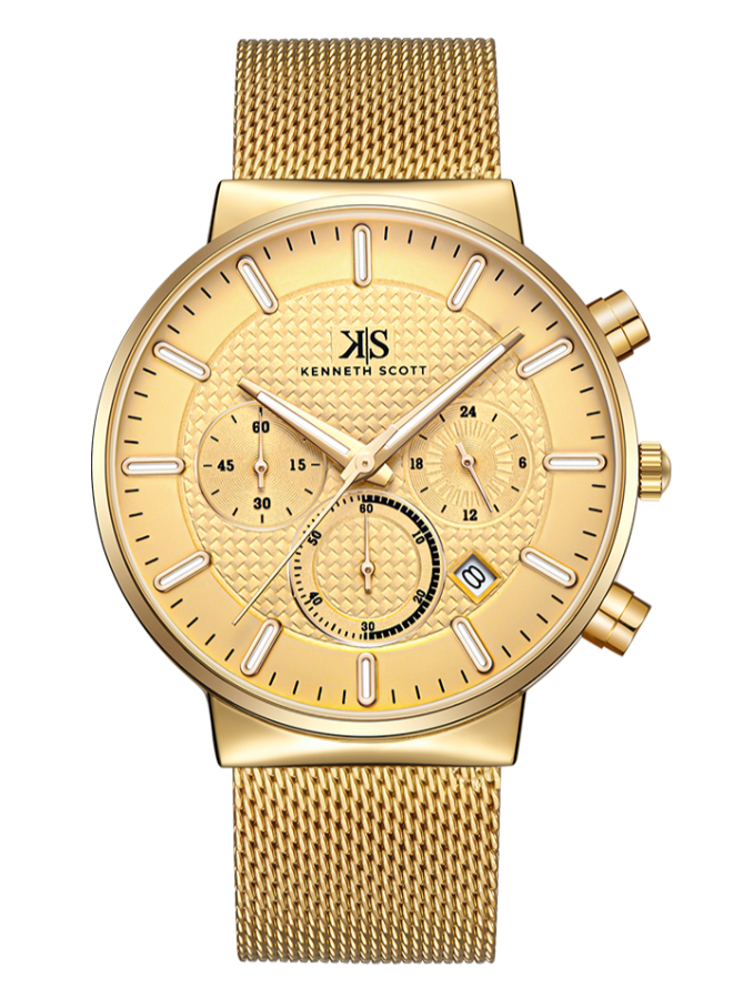 Kenneth Scott Gents chrono Gold Case Gold Mesh band Champagne Dial