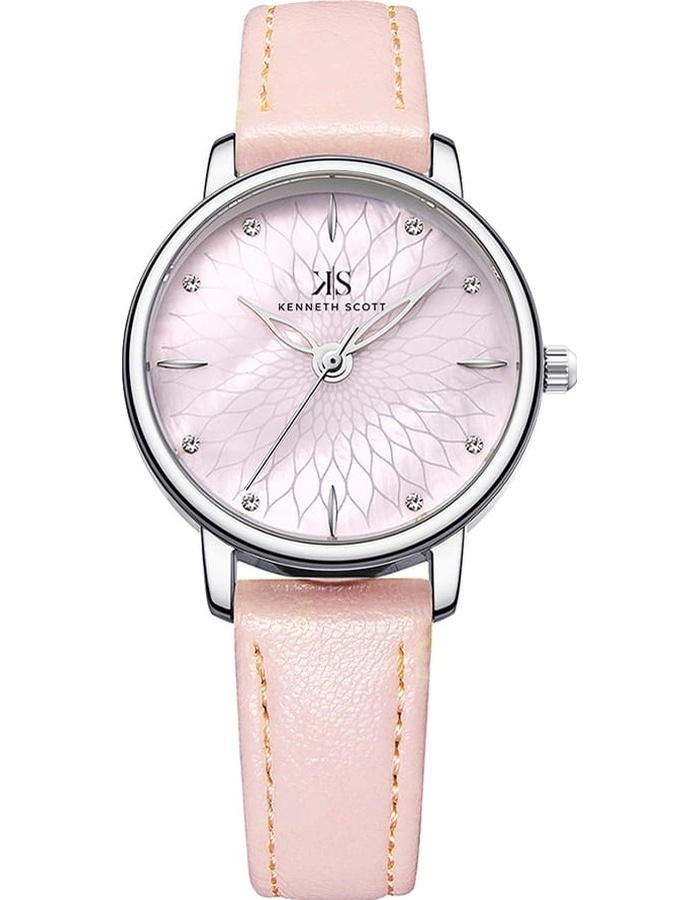 Kenneth Scott Ladies Analog Silver Case Pink Leather strap  Pink Dial