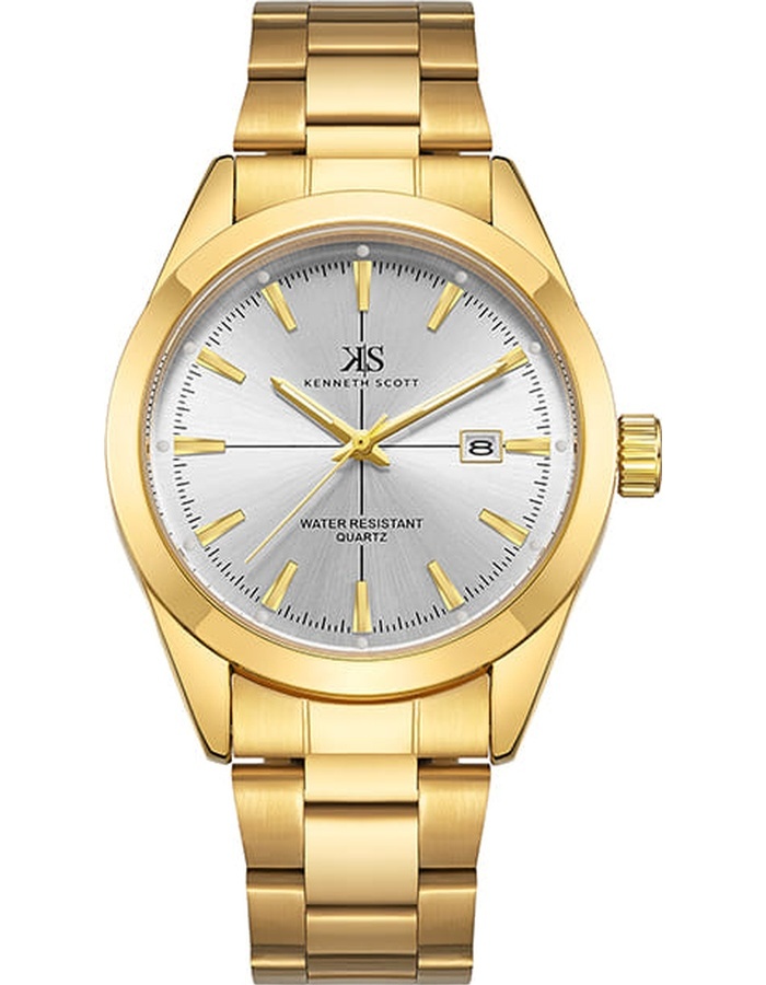 Kenneth scott Gents Analog Gold Case Gold Metal Band White Dial