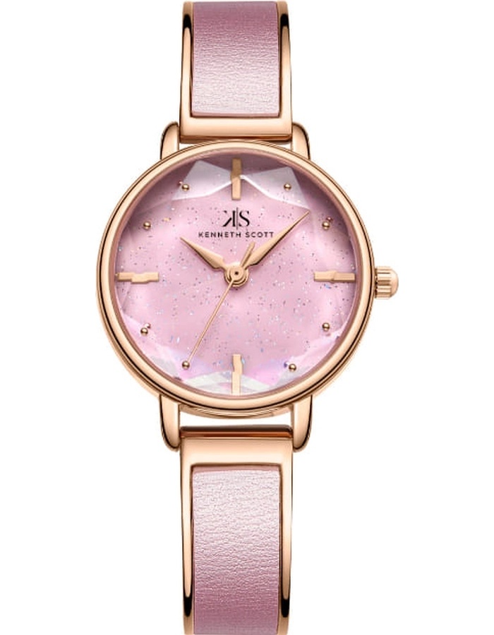 Kenneth Scott Ladies analog Rose Gold Case Pink Metal Band Pink Dial