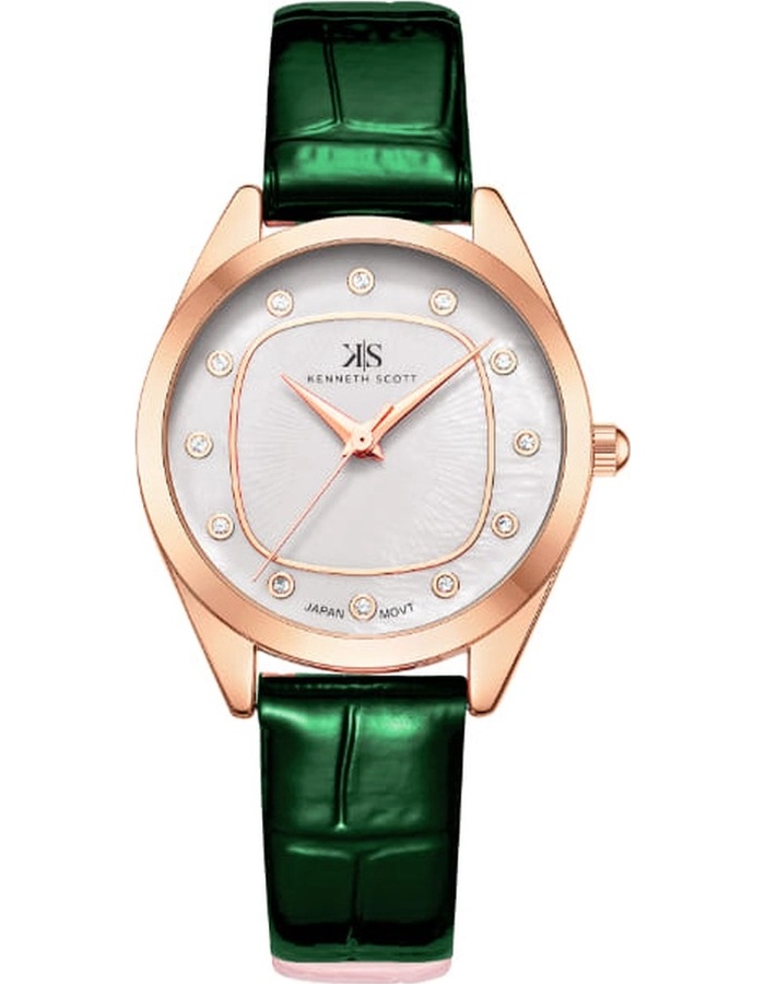 Kenneth Scott Ladies Analog Rose Gold Case Rose Gold Leather Strap White Dial