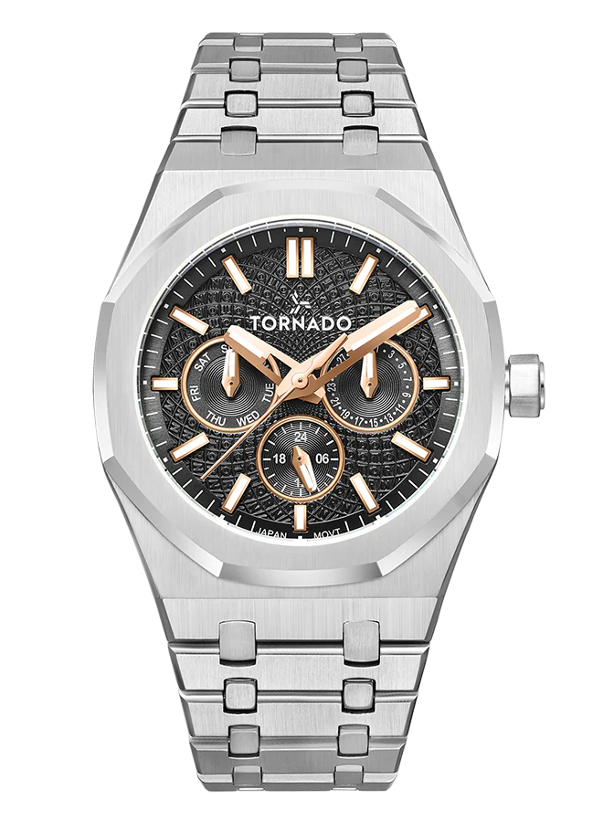 TORNADO AURORA NOVA Men's Multi Function Black Dial Watch - T23104-SBSBK