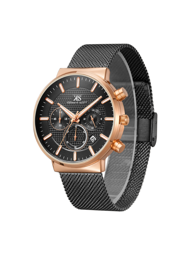 Kenneth Scott Men's Multi Function Black Dial Watch - K22133-KMBB