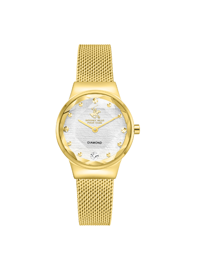 BHPC Ladies 2H Fn IP GOLD Case IP GOLD MESH Band SILVER Dial