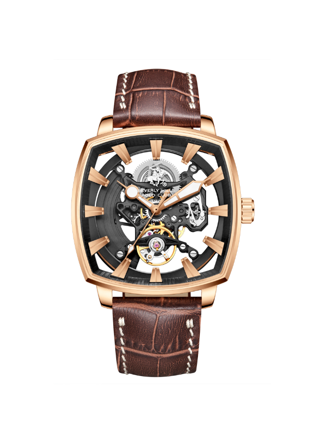 BHPC Gents AUTOMATIC Fn IP R.GOLD Case D.BROWN LEATHER Band BLACK Dial