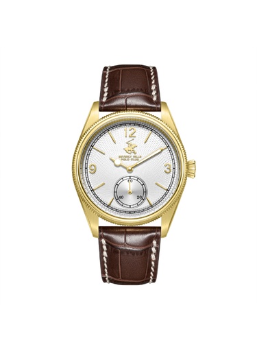 [BP3807X.132] BHPC Gents 3H Fn IP GOLD Case D.BROWN LEATHER Band SILVER  Dial