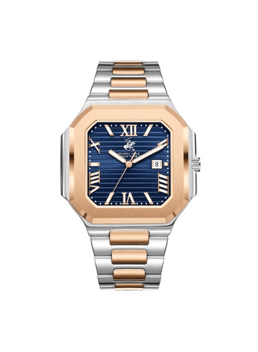 [BP3845X.590] BHPC Gents 3H DATE Fn S.S/IP R.G Case S.S/IP R.G STEEL Band BLUE 289C Dial