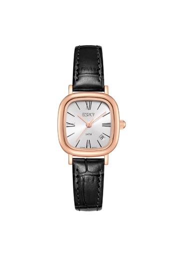 [E25510-RLBW] Ecstacy Ladies Analog Fn Rose Gold Case Black Leather  Strap White Dial