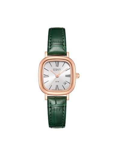 [E25510-RLHW] Ecstacy Ladies Analog Fn Rose Gold Case Green Leather  Strap White Dial