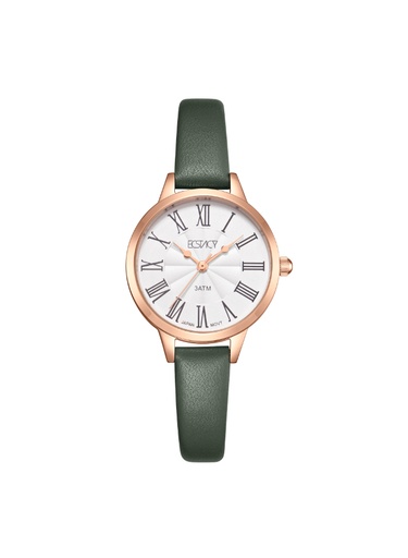 [E25511-RLHW] Ecstacy Ladies Analog Fn Rose Gold Case Green Leather  Strap White Dial