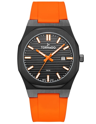 [T22002-BSOB] Tornado Gents Analog Fn Black Case Orange Silicon Black Dial