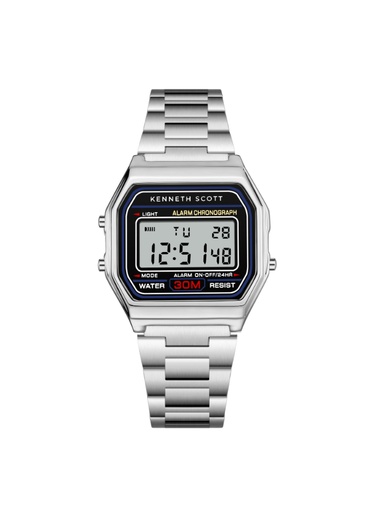 [K25206-SBSB] Kenneth Scott Ladies digital Silver case Silver bracelet Black dial