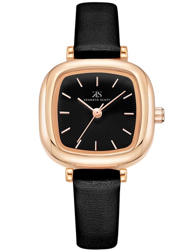 [K22525-RLBB] Kenneth Scott Ladies Analog Rose Gold Case Black Leather strap Black Dial