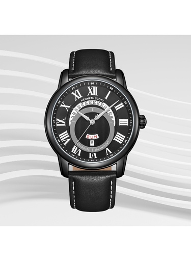 [K24020-BLBB] Kenneth Scott Gents Analog Black Case Black Leather Strap Black Dial