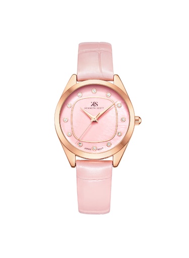 [K24508-RLPP] Kenneth Scott Ladies Analog Rose Gold Case Rose Gold Leather Strap Pink Dial