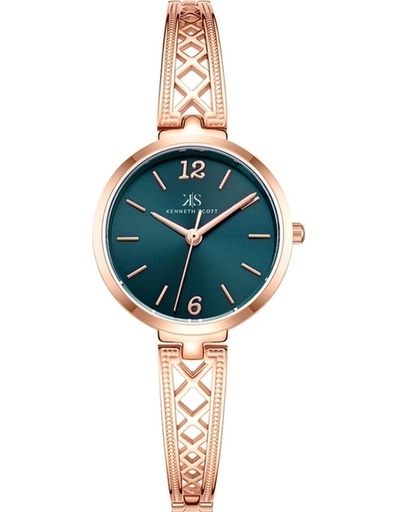 [K22518-RBKH] Kenneth Scott Ladies Analog Rose Gold Case TT RG/Silver Metal Band Blue Dial