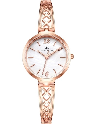 [K22518-RBKM] Kenneth Scott Ladies Analog Rose Gold Case TT RG/Silver Metal Band White Dial