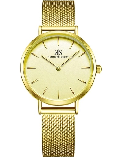 [K22519-GMGC] Kenneth Scott Ladies Analog Gold Case Gold Mesh band Champagne Dial