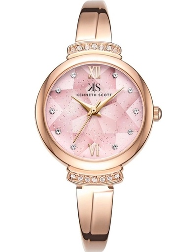 [K22522-RBKP] Kenneth Scott Ladies Analog Rose Gold Case TT RG/Silver Metal Band Pink Dial