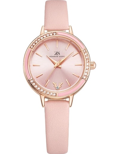 [K23511-RLPP] Kenneth Scott Ladies analog Rose Gold Case Pink Leather Strap Pink Dial