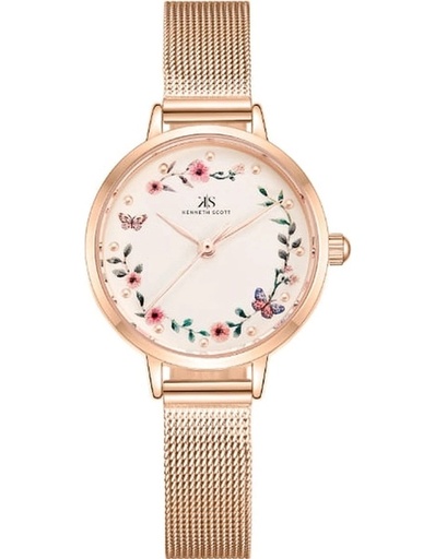 [K23512-RMKF] Kenneth Scott Ladies analog Rose Gold Case Rose Gold Mesh Band Peach Dial
