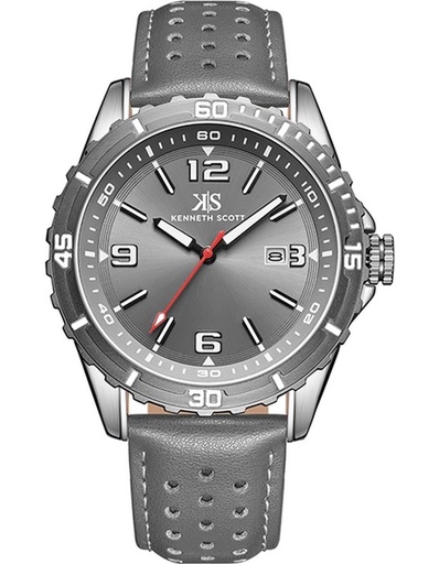 [K24022-XLXX] Kenneth Scott Gents Analog Grey Case Grey Leather Strap Grey Dial