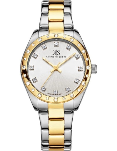[K24509-TBTW] Kenneth Scott Ladies Analog TT Gold Case TT Gold Metal Band White Dial
