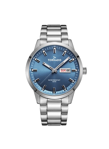 [T23001-SBSL] Tornado Gents 3H day-date Analog  Fn Silver Case Silver Bracelet Ice Blue sunray dial
