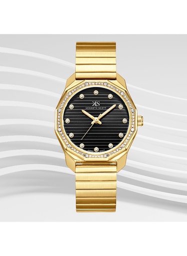 [K24505-GBGB] Kenneth Scott Women's Analog Black Dial Watch - K24505-GBGB