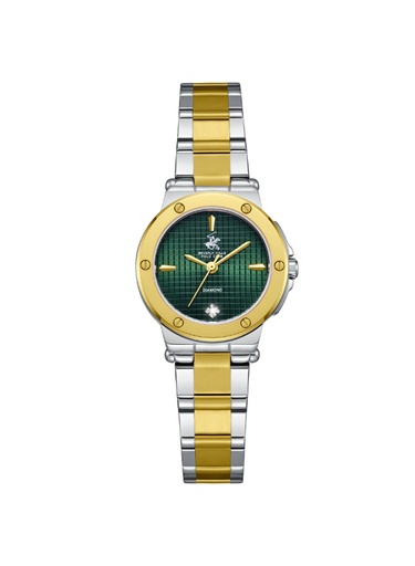 [BP3769X.270] BHPC Ladies 3H  Fn S.S/IP GOLD Case S.S/IP GOLD STEEL Band GREEN 553C Dial