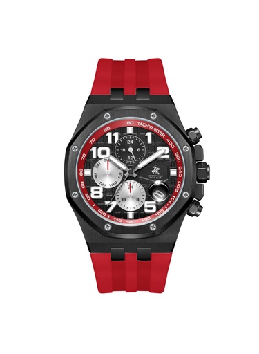 [BP3783X.658] BHPC Gents  MULTIFUNCTION Fn IP BLACK Case RED 1795C SILICON Band BLACK Dial