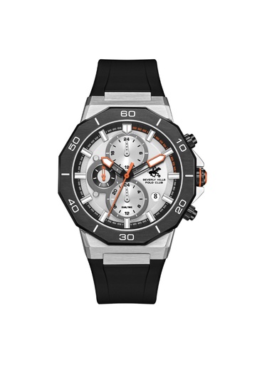 [BP3784X.331] BHPC Gents  MULTIFUNCTION  S.S/IP BLACK Case BLACK SILICON Band SILVER Dial